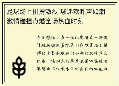 足球场上拼搏激烈 球迷欢呼声如潮 激情碰撞点燃全场热血时刻