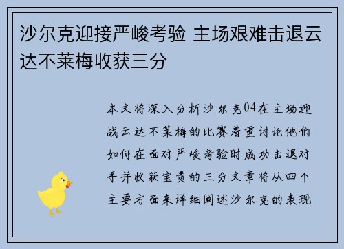 沙尔克迎接严峻考验 主场艰难击退云达不莱梅收获三分